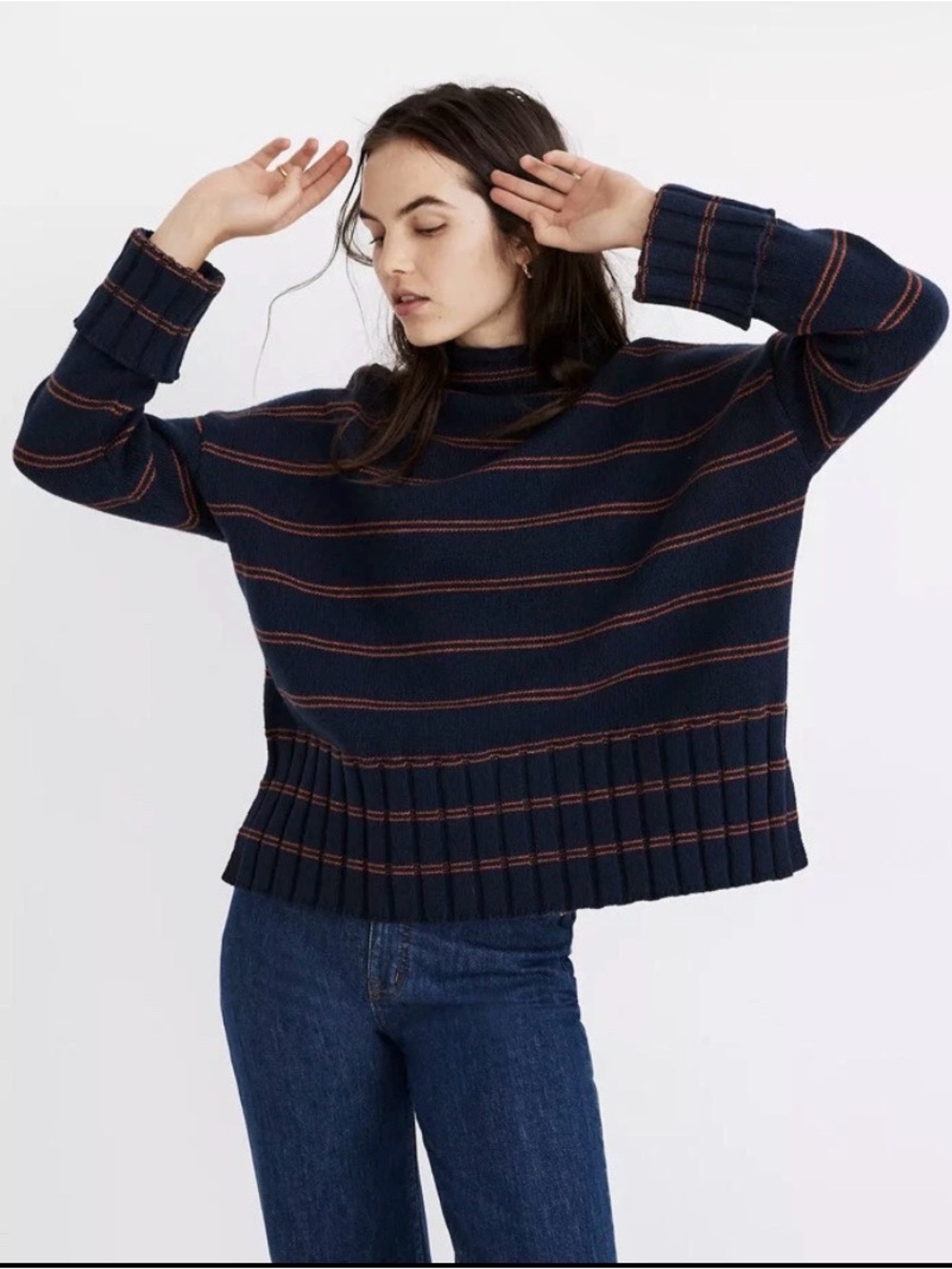 MADEWELL STRIPED GLENMOOR MOCKNECK SWEATER